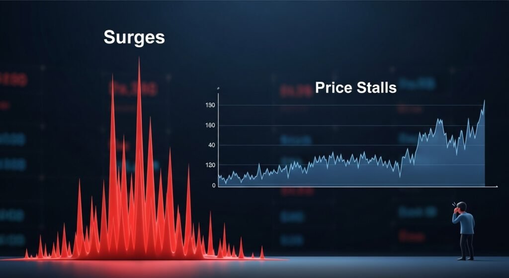 Surges While Price Stalls