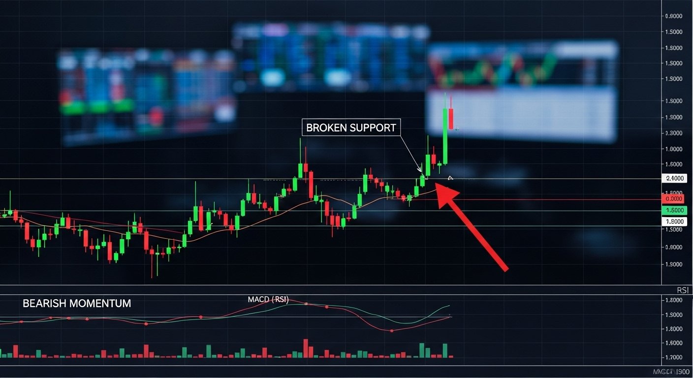 Technical analysis broken support and bearish momentum