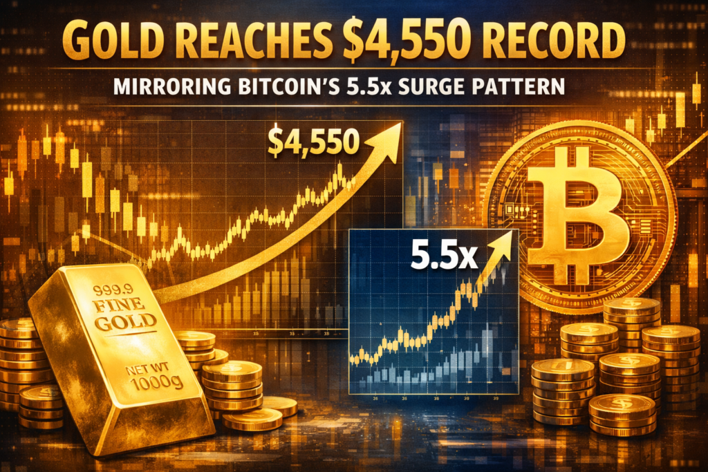 Gold Reaches $4,550 Record Mirroring Bitcoin’s 5.5x Surge Pattern Gold Reaches $4,550 Record Mirroring Bitcoin's 5.5x Surge Pattern